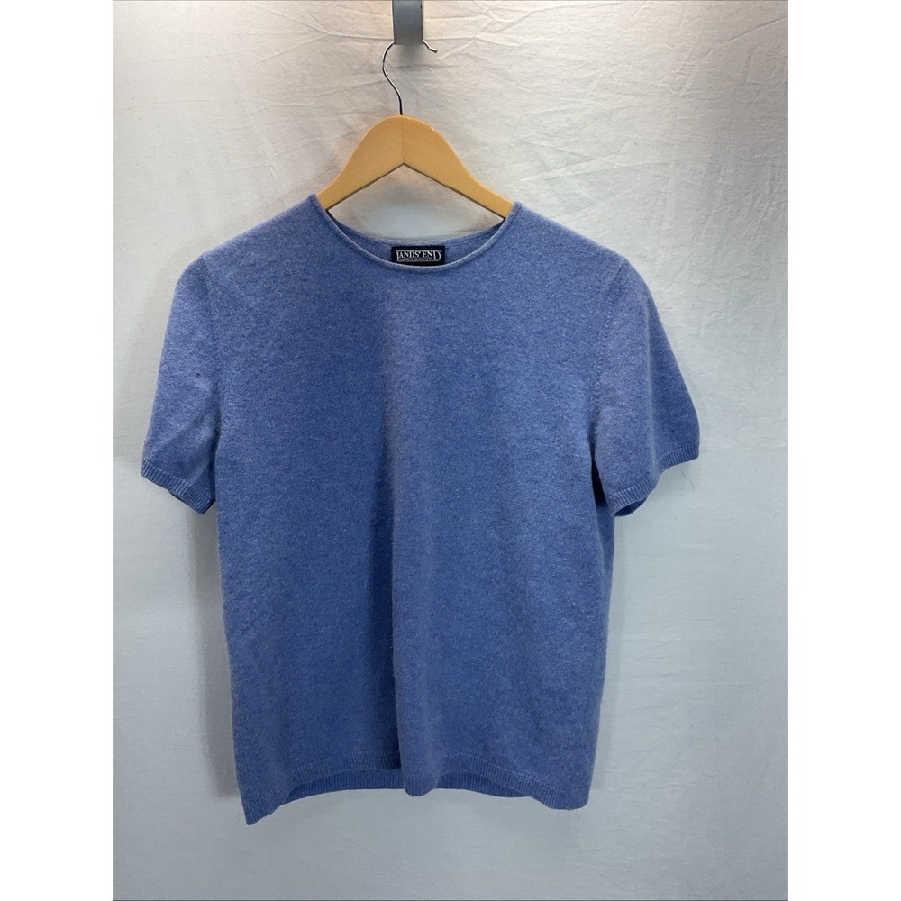 Lands End Sweater Womens M Blue 100% Cashmere Shrt Sleeve Soft‎ Casual Preppy